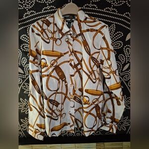 Ralph Lauren Brown and White Equestrian Blouse